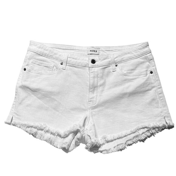 PISTOLA Women's Shorts White Cotton Denim Jean Frayed Edge Hem Stretch Size 32 - Picture 7 of 15